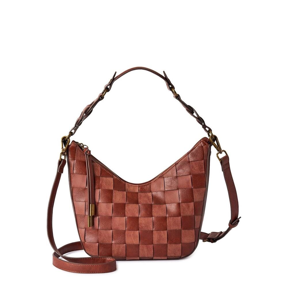 Time and Tru Women's Alice Crossbody Bag Brown Weave NWT